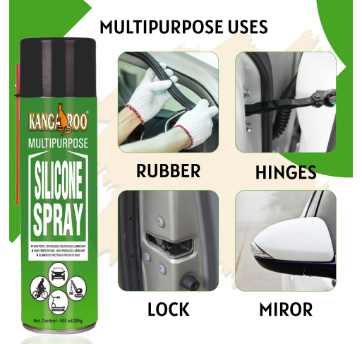 Kangaroo® Multipurpose Silicone Lubricant Spray - 500ml Odourless, Colourless & Non-Toxic Lubricant, Rejuvenates & Shines Surfaces, Lubricates Most Plastic, Rubber & Metal Parts