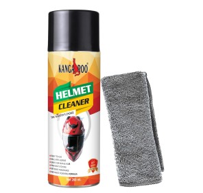 Kangaroo® Helmet Cleaner Spray - 200ml with Microfiber Cloth | Quick Dry & Anti-Bacterial Foaming Formula | Removes Odour & Deep Cleans Helmet Interior | Safe for Skin & Hair 
