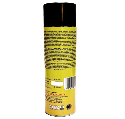 Kangaroo® Foaming Car Interior Cleaner Spray 500 ML with Micro Fiber Tower Leather (Car Seat, Leather Sofa) | Plastic, Leather, Vinyl, Rubber, Car Interiors (Pack of 2) 