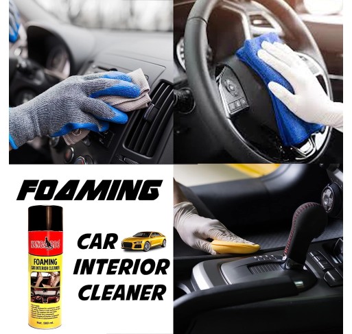 Kangaroo® Foaming Car Interior Cleaner Spray 500 ML with Micro Fiber Tower Leather (Car Seat, Leather Sofa) | Plastic, Leather, Vinyl, Rubber, Car Interiors (Pack of 2) 