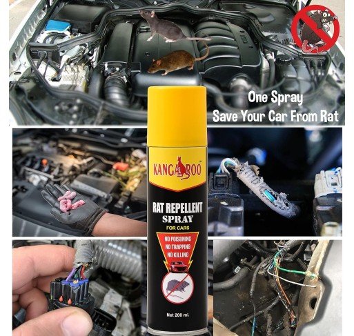 Kangaroo® Rat Repellent Spray For Car and Bike 200 ml 2X Advance Rat Protection (Non-Toxic and Human Safe) Save your Vehicle Wire from Rat Attack!