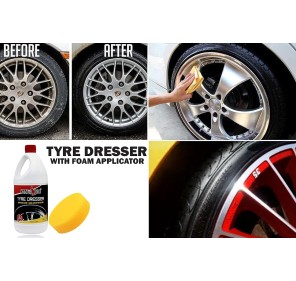 Kangaroo® Tyre Dresser (Polish) 1 Litre Tyre Black Shiner Universal Fit for Tyre (Longer Lasting Shine) With Foam Applicator